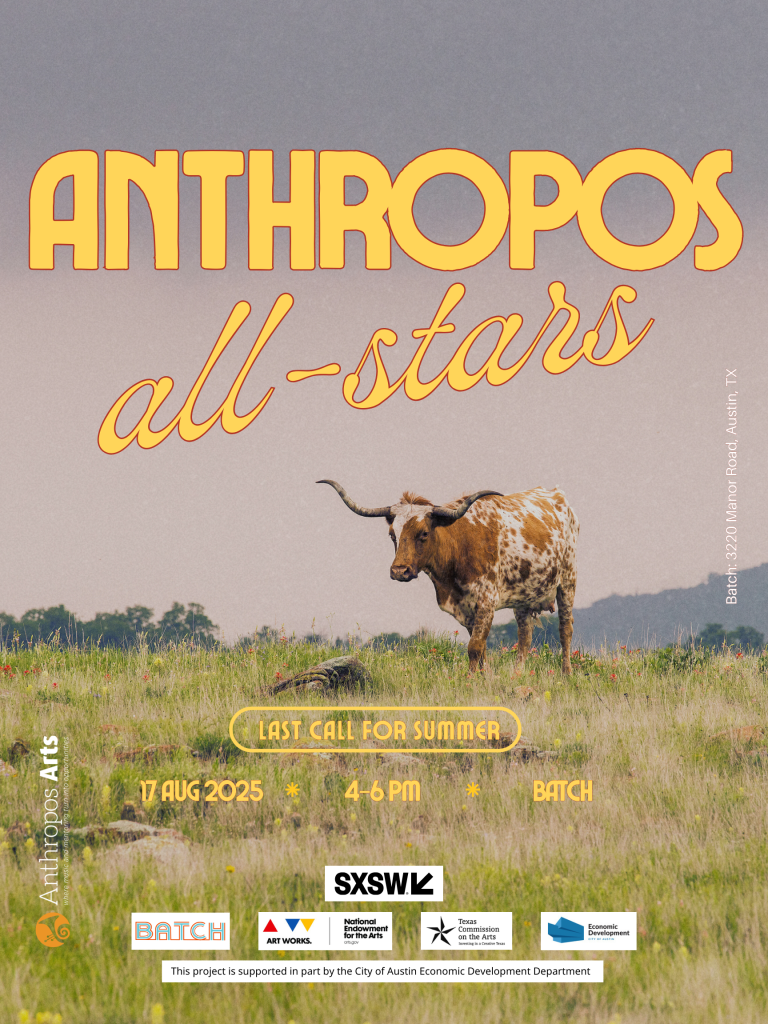 Live music event poster: Anthropos All-Stars live at Batch Craft Beer & Kolaches on Sunday, August 17th from 4-6 pm. Featuring an eclectic mix of music by the students, alumni, and musician mentors of Anthropos Arts as well as delicious kolaches and craft beer by Batch.